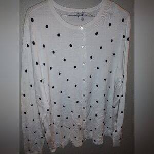 NWT Croft And Barrow White Cardigan with Black Polka Dots Size XL